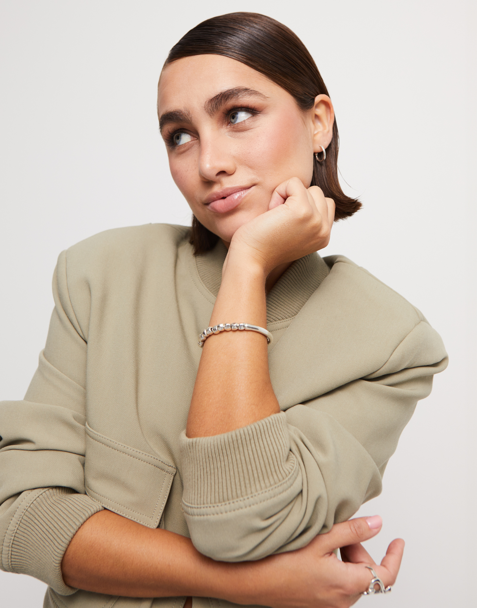 Sterling silver-plated bracelet with tubular piece, Silver, large thumbnail